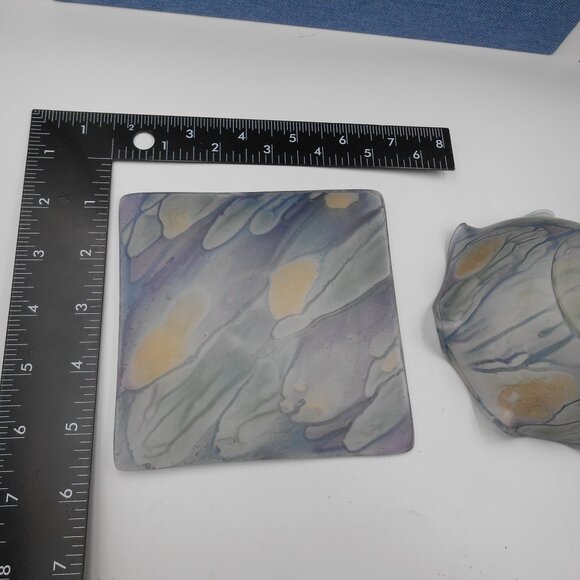 VINTAGE SMALL REUVEN RUFFLED EDGE ART GLASS BOWL & PLATE WATERCOLOR SATIN FINISH - Picture 10 of 12